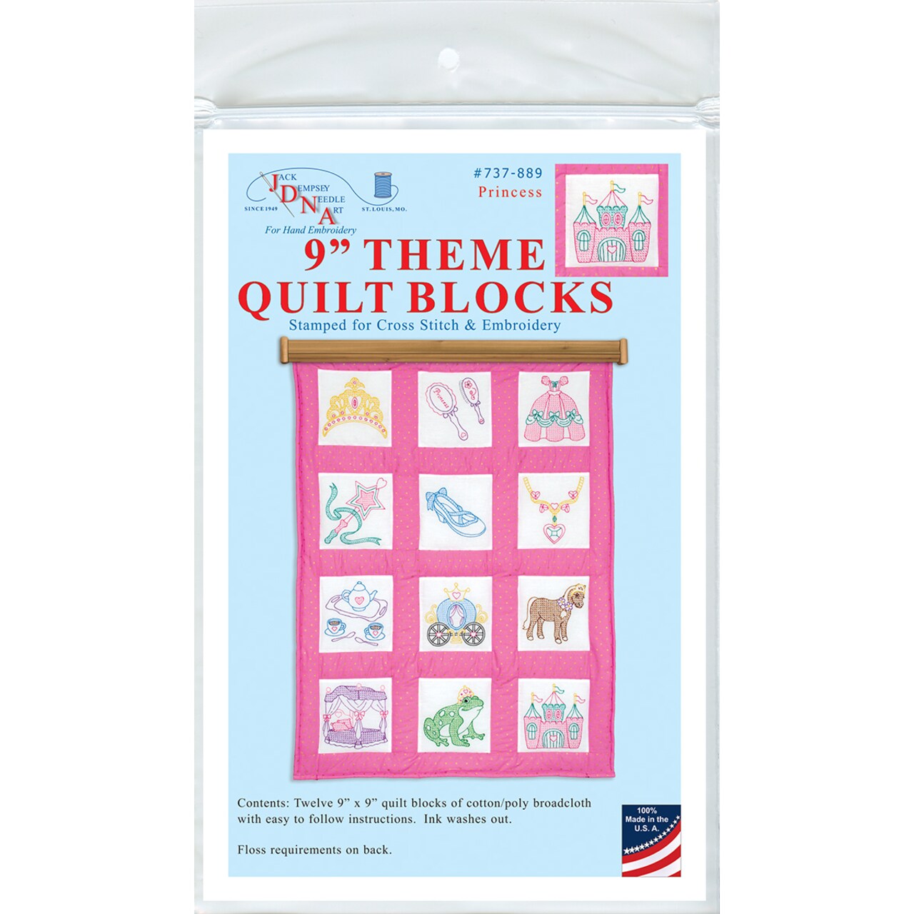 Jack Dempsey Themed Stamped White Quilt Blocks 9"X9" 12/Pkg-Princess